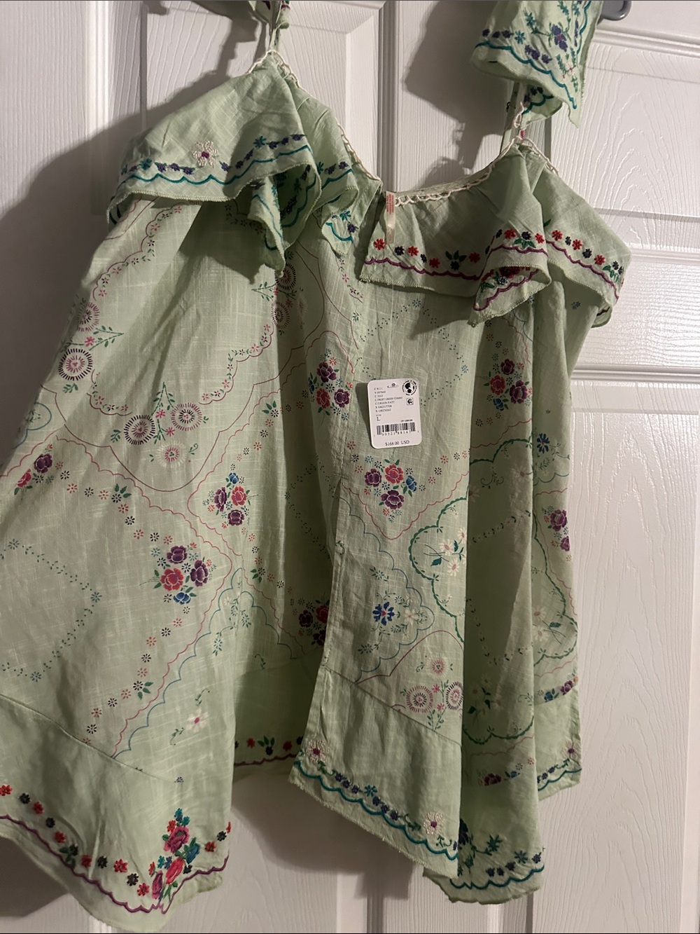 Free People Light Green Embroidered Floral tunic - Picture 6 of 11